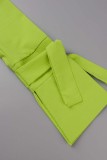 Mustard Green Sexy Casual Solid Patchwork Turndown Collar Long Sleeve Dresses