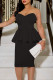 Black Casual Elegant Solid Patchwork Flounce Strapless One Step Skirt Dresses
