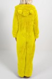 Yellow Casual Living Solid Patchwork Hooded Collar Regular Jumpsuits