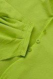 Mustard Green Sexy Casual Solid Patchwork Turndown Collar Long Sleeve Dresses