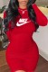 Red Elegant Print Letter O Neck One Step Skirt Dresses
