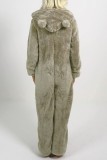 Grey Casual Living Solid Patchwork Hooded Collar Regular Jumpsuits