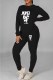 Black Casual Print Letter O Neck Long Sleeve Two Pieces