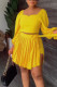 Yellow Casual Solid Bandage Patchwork Fold Square Collar Long Sleeve Two Pieces