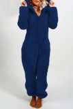 Navy Blue Casual Living Solid Patchwork Hooded Collar Regular Jumpsuits