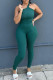 Green Casual Sportswear Solid Patchwork Oblique Collar Skinny Jumpsuits