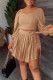 Khaki Casual Solid Bandage Patchwork Fold Square Collar Long Sleeve Two Pieces