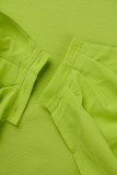 Mustard Green Sexy Casual Solid Patchwork Turndown Collar Long Sleeve Dresses