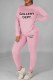 Pink Casual Print Letter O Neck Long Sleeve Two Pieces