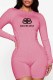 Pink Casual Print Letter O Neck Rompers