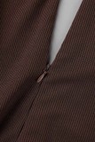 Dark Coffee Sexy Solid Basic V Neck Skinny Jumpsuits