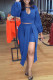 Blue Casual Solid Hollowed Out Patchwork Asymmetrical O Neck Long Sleeve Two Pieces