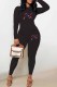 Black Casual Print Letter O Neck Long Sleeve Two Pieces