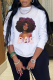 White Vintage Print Letter O Neck Tops