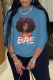 Blue Vintage Print Letter O Neck Tops