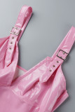 Pink Sexy Solid Patchwork Backless V Neck Sleeveless Dress Dresses