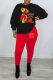 Red Casual Print Patchwork O Neck Long Sleeve Two Pieces
