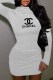 White Sexy Print Letter Half A Turtleneck A Line Dresses