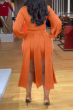 Red Casual Solid Hollowed Out Patchwork Asymmetrical O Neck Long Sleeve Two Pieces