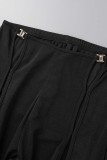 Black Sexy Casual Solid Hollowed Out O Neck Long Sleeve Two Pieces
