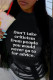 Black Street Print Letter O Neck Tops
