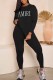 Black Casual Print Letter O Neck Long Sleeve Two Pieces