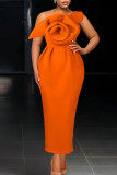 Rose Red Elegant Solid Patchwork Appliques Oblique Collar Dresses