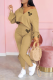 Khaki Fashion Print Patchwork V Neck Long Sleeve Two Pieces