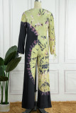 Yellow Elegant Print Bandage Hollowed Out Patchwork V Neck Straight Jumpsuits(Without Belt)