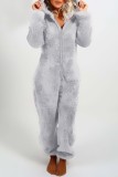 Grey Brown Casual Living Solid Patchwork Hooded Collar Regular Jumpsuits