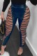 Blue Sexy Casual Solid Hollowed Out Frenulum Skinny High Waist Pencil Patchwork Trousers