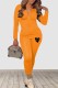 Orange Casual Print Patchwork Hooded Collar Long Sleeve Two Pieces