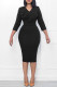 Black Casual Solid Patchwork Flounce O Neck One Step Skirt Dresses