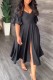 Black Casual Solid Backless Slit V Neck One Step Skirt Dresses