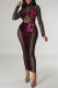 Red Sexy Solid Sequins Patchwork Half A Turtleneck Pencil Skirt Dresses