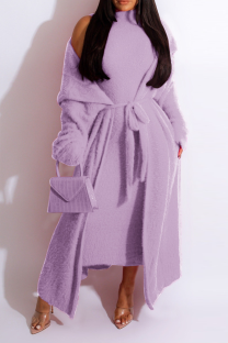 Light Purple Casual Solid Patchwork Half A Turtleneck Long Sleeve Two Pieces