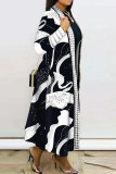 Blue Sexy Street Print Patchwork Cardigan Collar Outerwear