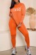 Orange Casual Print Letter O Neck Long Sleeve Two Pieces