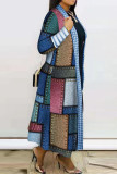 Blue Sexy Street Print Patchwork Cardigan Collar Outerwear