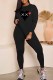 Black Casual Print Patchwork O Neck Long Sleeve Two Pieces