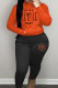 Tangerine Red Casual Print Patchwork Hooded Collar Long Sleeve Two Pieces
