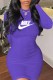 Purple Elegant Print Letter O Neck One Step Skirt Dresses