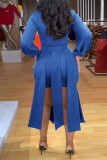 Red Casual Solid Hollowed Out Patchwork Asymmetrical O Neck Long Sleeve Two Pieces