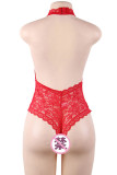 Red Sexy Solid Hollowed Out Patchwork See-through Valentines Day Lingerie