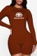 Brown Casual Print Letter O Neck Rompers