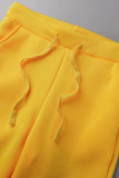 Yellow Casual Print Patchwork Hooded Collar Long Sleeve Two Pieces
