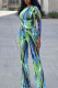 Colour Sexy Print Patchwork O Neck Long Sleeve Two Pieces