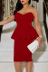 Burgundy Casual Elegant Solid Patchwork Flounce Strapless One Step Skirt Dresses