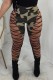 Army Green Sexy Casual Solid Hollowed Out Frenulum Skinny High Waist Pencil Patchwork Trousers