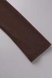 Dark Coffee Sexy Solid Basic V Neck Skinny Jumpsuits